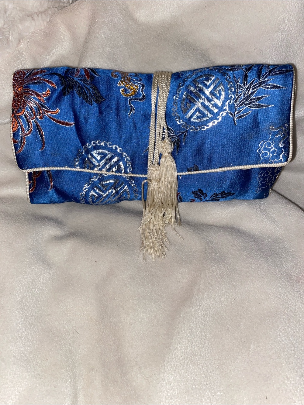 Blue silk Chinese-style wallet